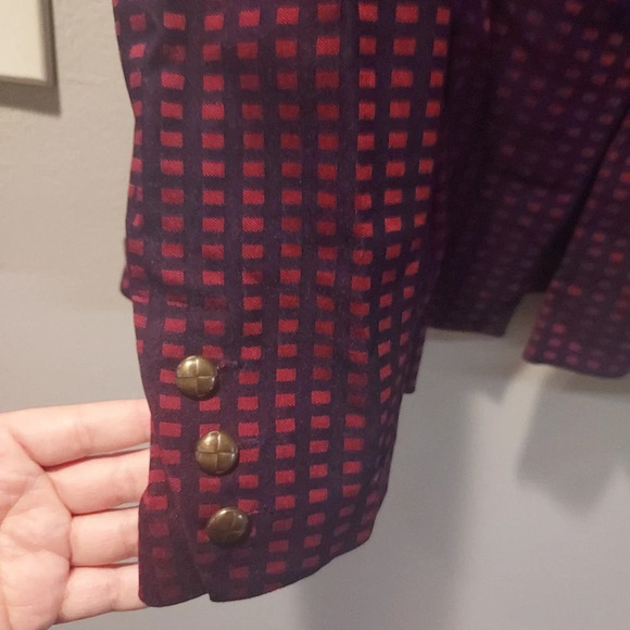 Modcloth Navy and Maroon Grid Print Button Detailed Blazer in Size 2X - Picture 6 of 12